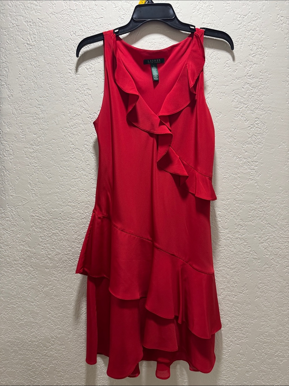 Lauren Ralph Lauren Red Ruffle High-Low Sleeveless Dress